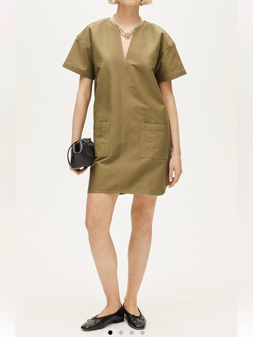 J. Crew Patch-Pocket Pullover Dress in Structured Cotton Poplin In Tuscan Olive